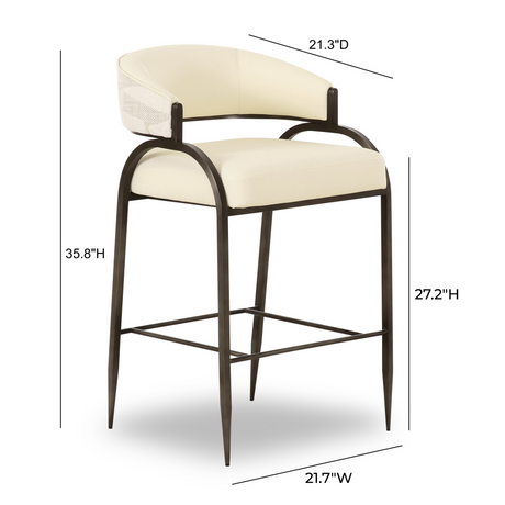 TOV Tatum Cream 2-Tone Performance Vegan Leather and Jacquard Counter Stool