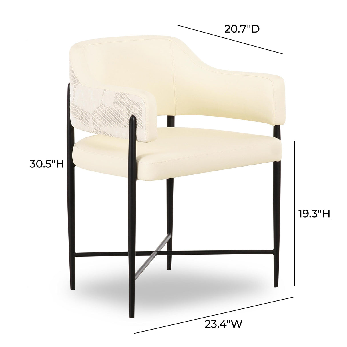 TOV Sezanne Cream 2-Tone Performance Vegan Leather and Jacquard Dining Chair