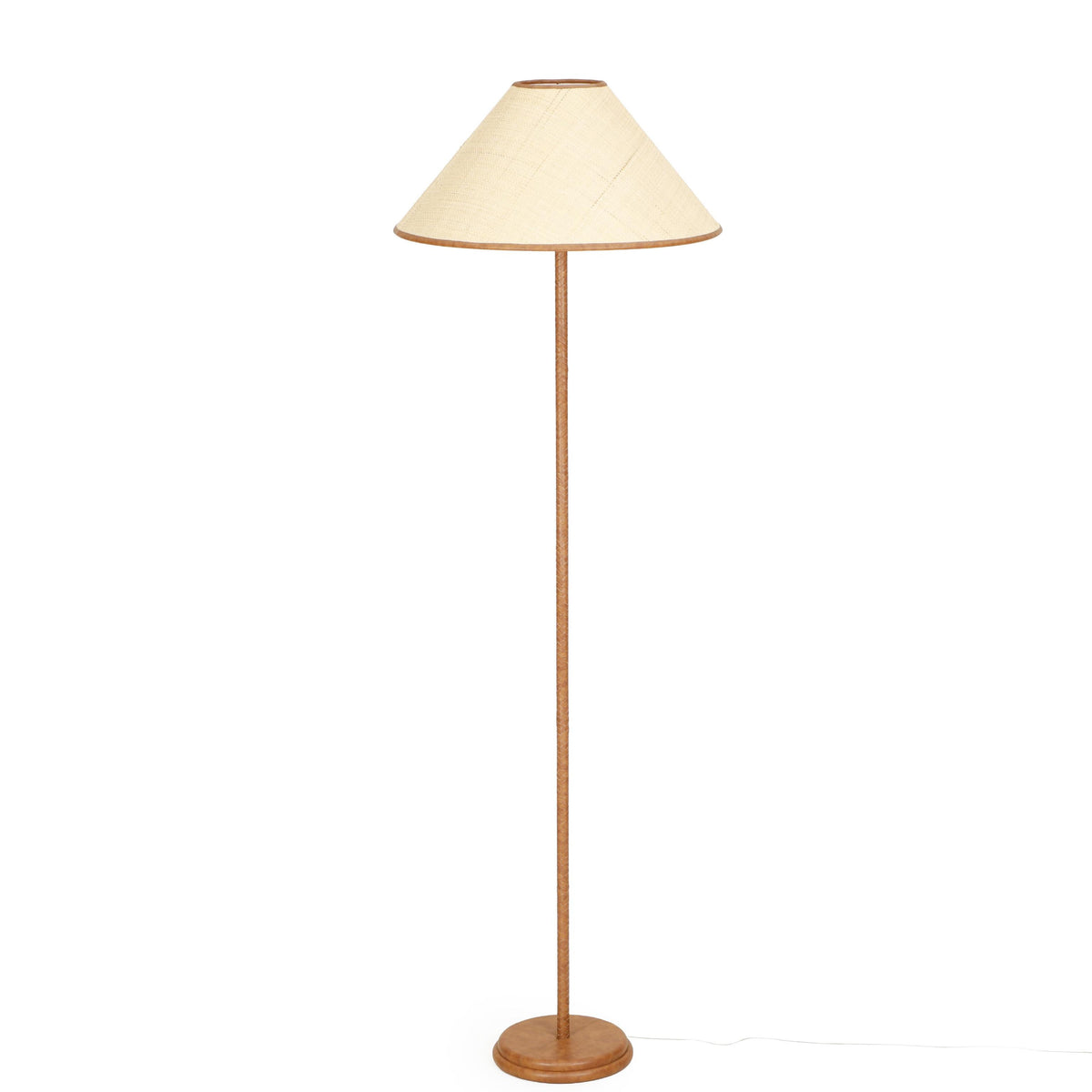 TOV Keria Natural Vegan Leather and Raffia Designer Floor Lamp