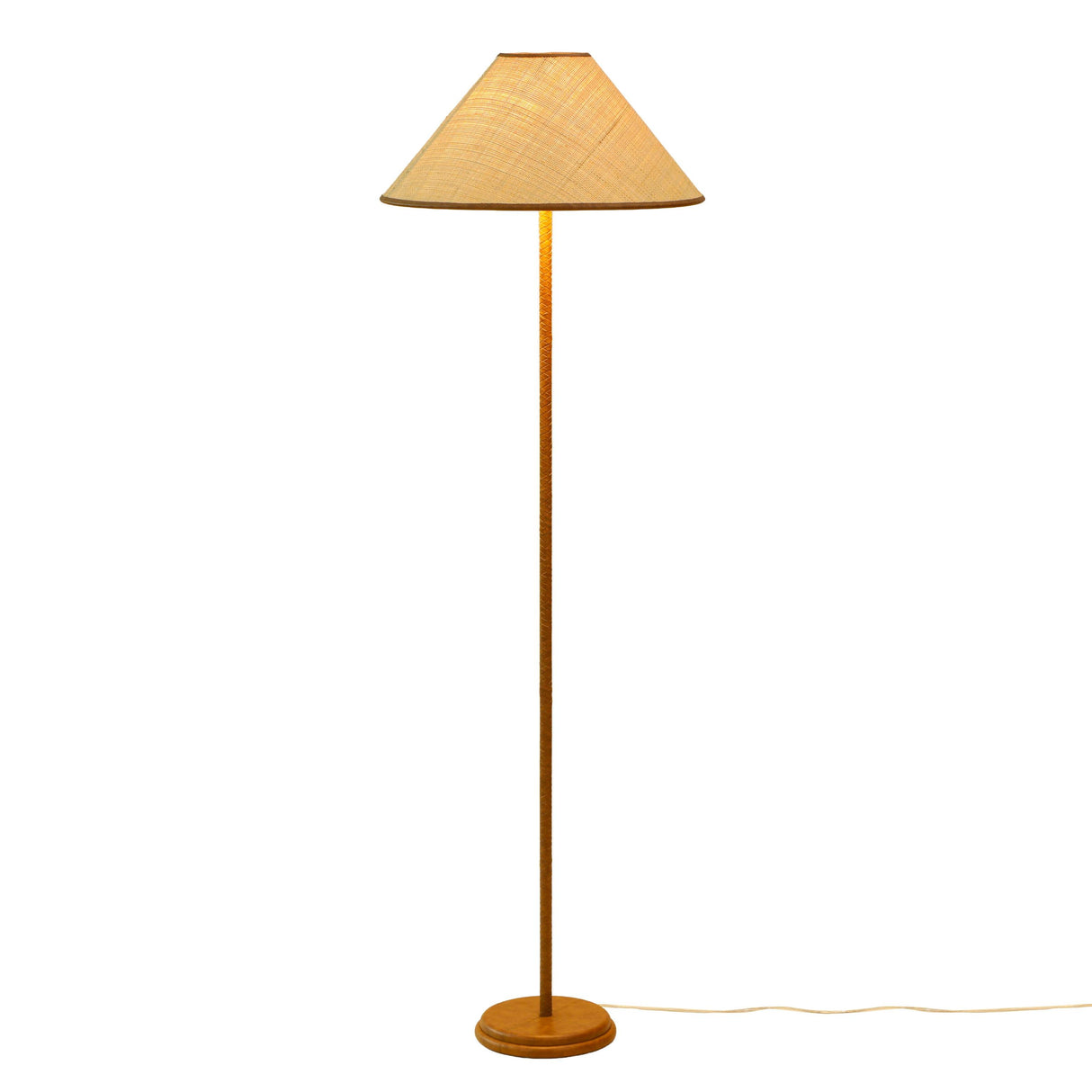 TOV Keria Natural Vegan Leather and Raffia Designer Floor Lamp