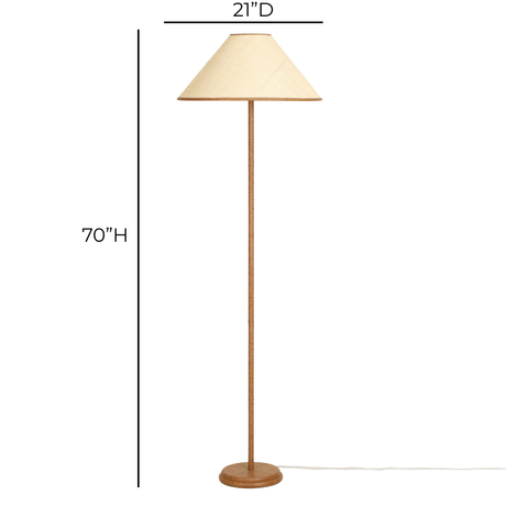 TOV Keria Natural Vegan Leather and Raffia Contract-Grade Floor Lamp