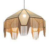 TOV Buchanan Natural Fabric Fringed Angled Pendant Light