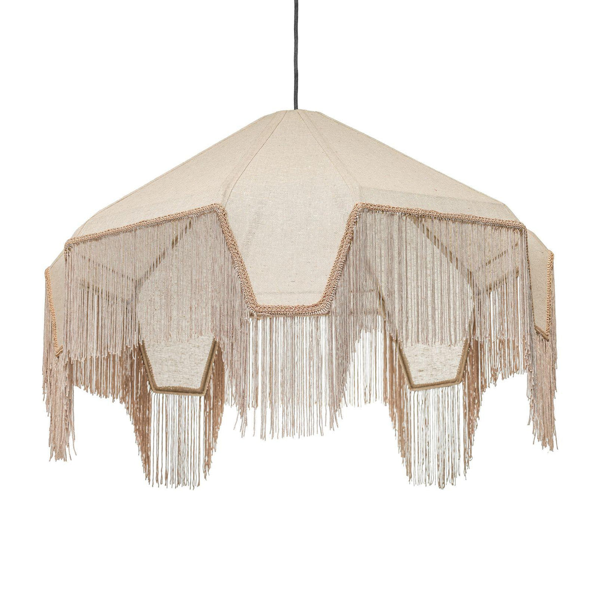 TOV Buchanan Natural Fabric Fringed Angled Pendant Light