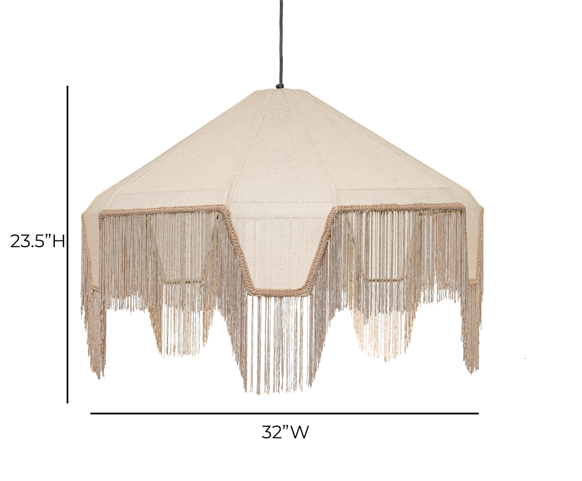 TOV Buchanan Natural Fabric Fringed Angled Pendant Light