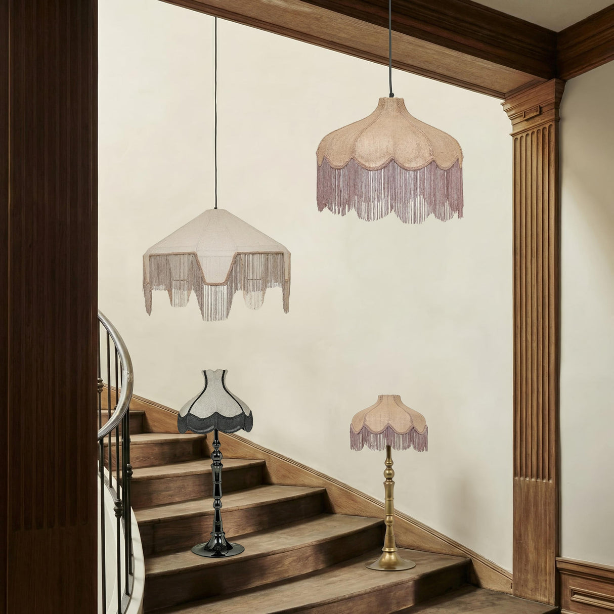 TOV Buchanan Pink Jute Fringed Scalloped Table Lamp