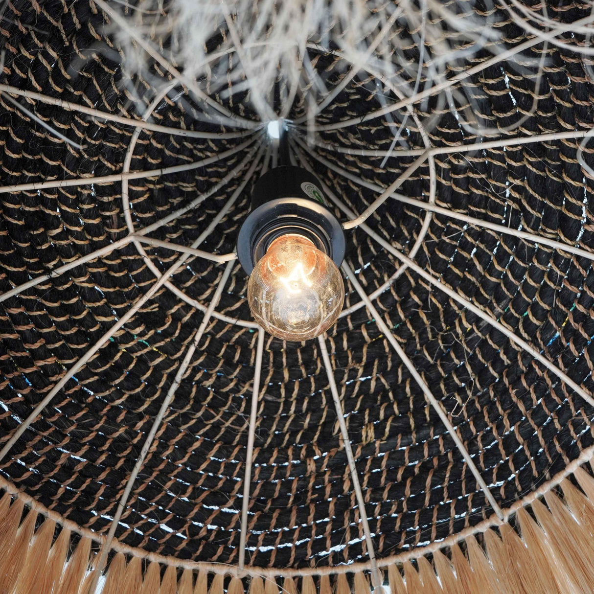 TOV Sula Natural and Black Upcycled Abaca Pendant Lamp