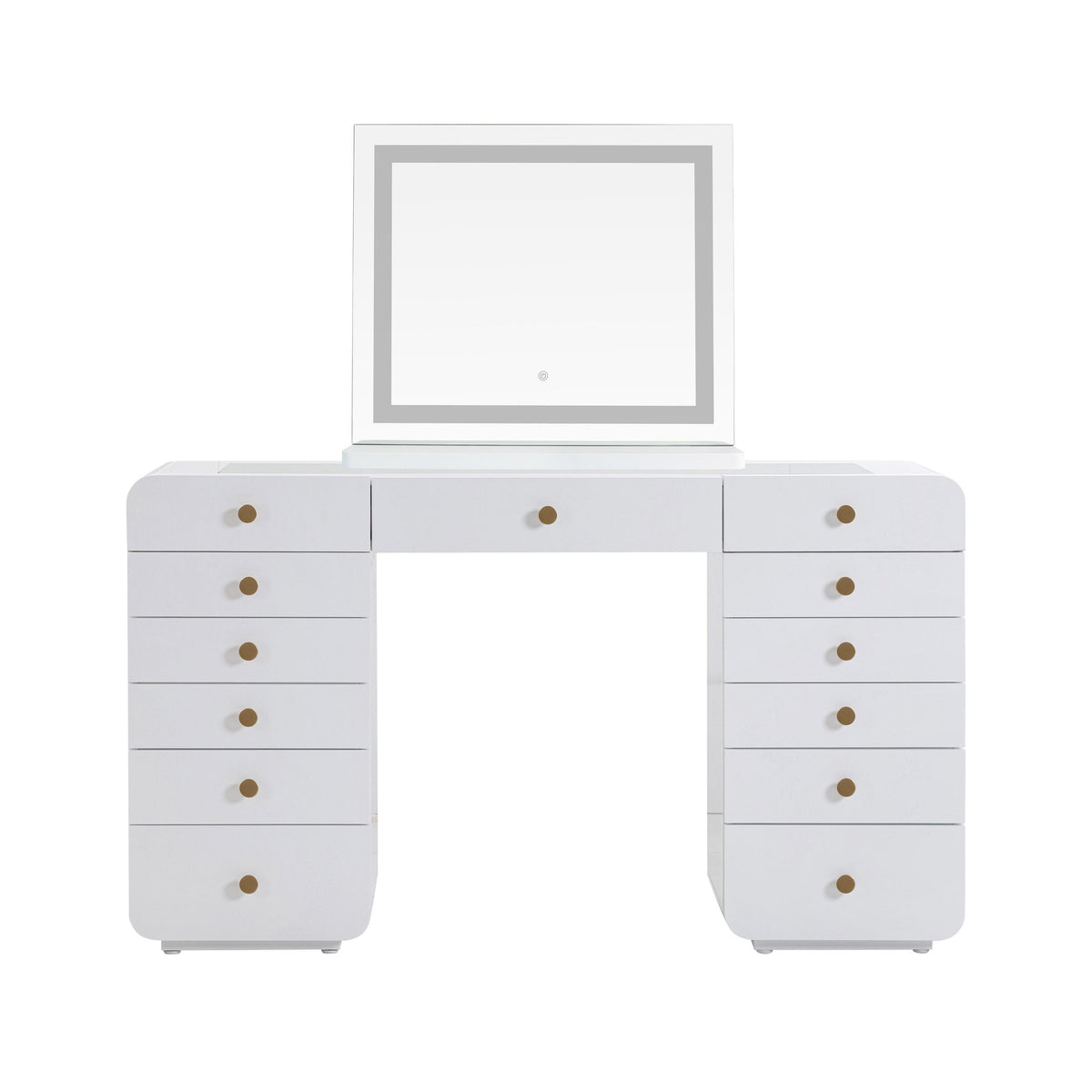 TOV Hollywood 56" White Desk with LED Panel Vanity Mirror Small