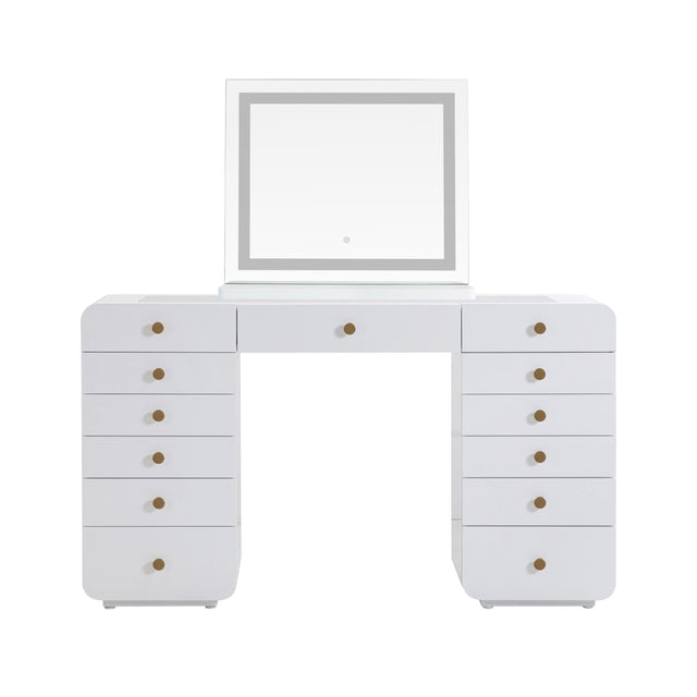 TOV Hollywood 56" White Desk with LED Panel Vanity Mirror Small