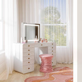 TOV Hollywood 56" White Desk with LED Panel Vanity Mirror Small