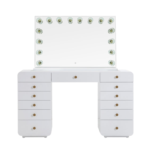 TOV Hollywood 56" White Desk with Vanity Mirror Large