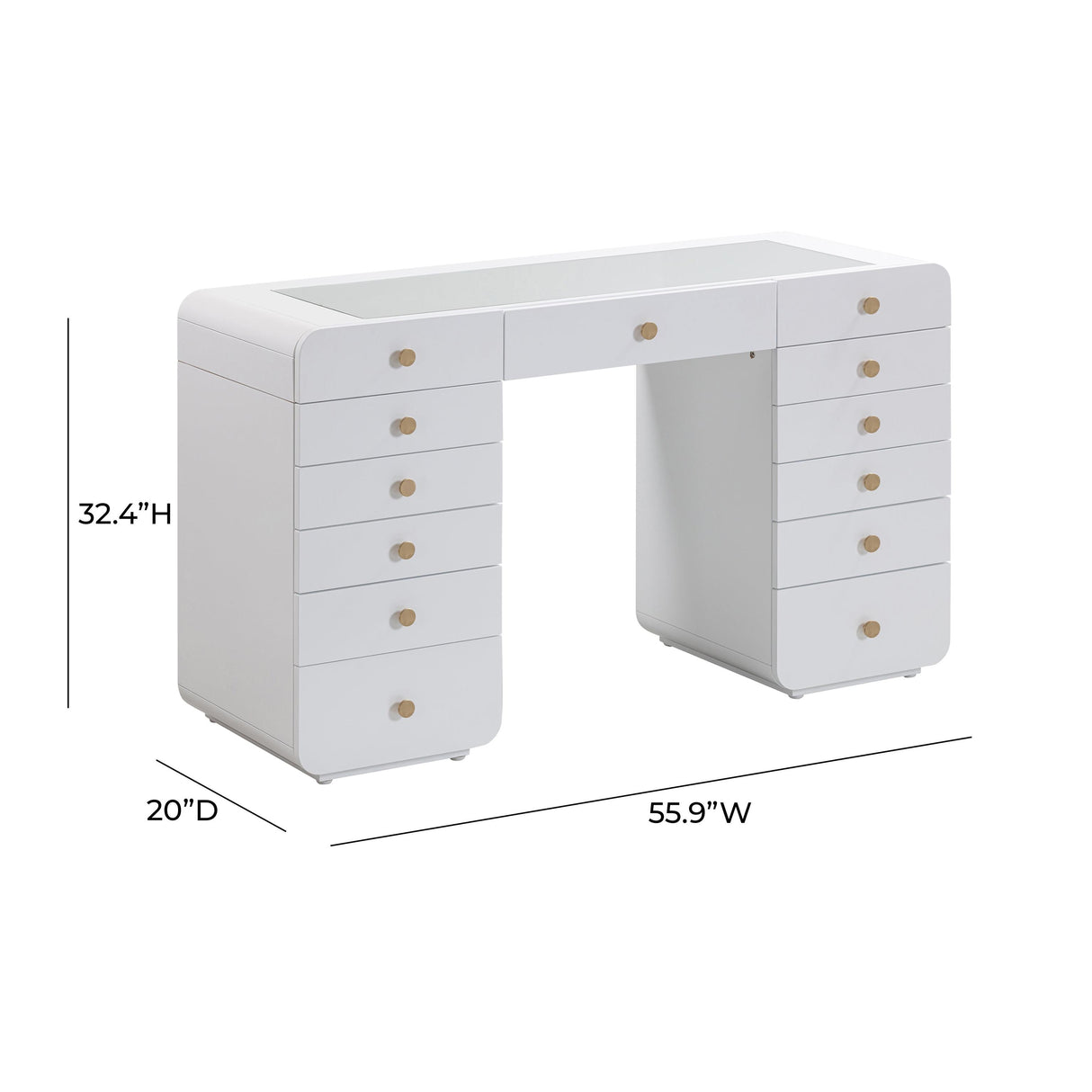 TOV Hollywood 56" White Desk with Vanity Mirror Large