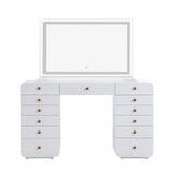 TOV Hollywood 56" White Desk with LED Panel Vanity Mirror Large