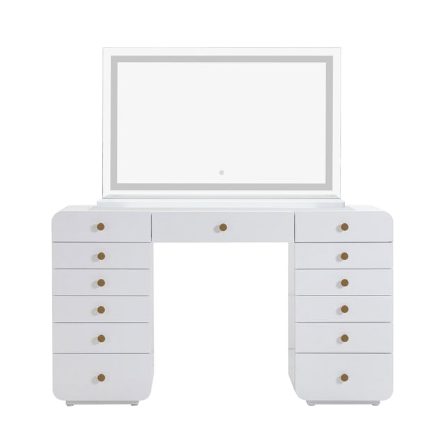 TOV Hollywood 56" White Desk with LED Panel Vanity Mirror Large