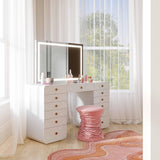 TOV Hollywood 56" White Desk with LED Panel Vanity Mirror Large