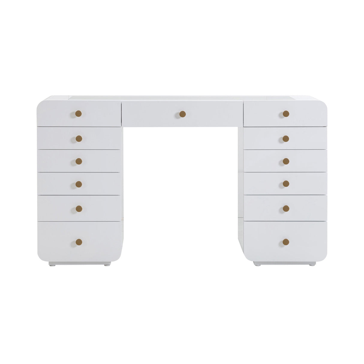 TOV Hollywood 56" White Desk with LED Panel Vanity Mirror Large