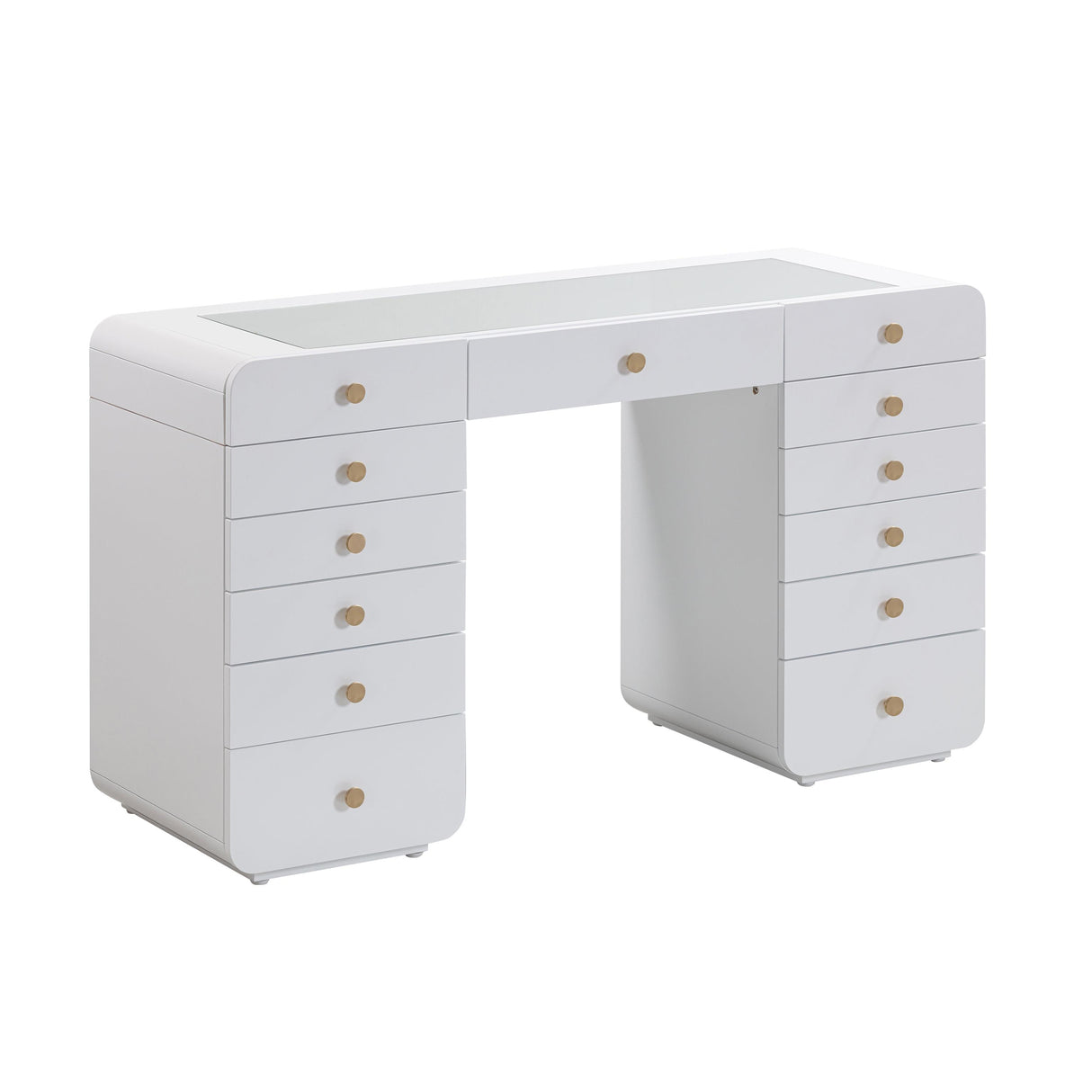 TOV Hollywood 56" White Desk with LED Panel Vanity Mirror Large