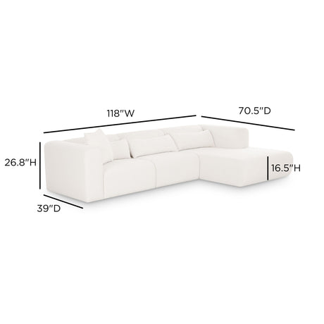 TOV Tarra 3-Piece Cream Performance Chenille Modular Sectional