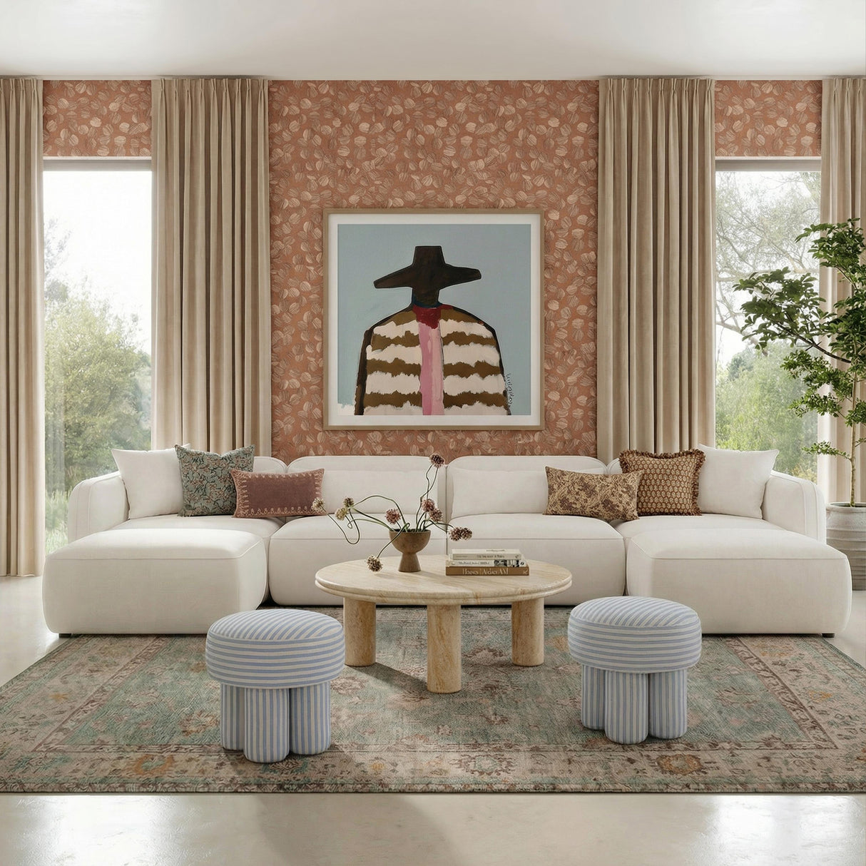 TOV Tarra 4-Pc Cream Chenille Modular U-Sectional
