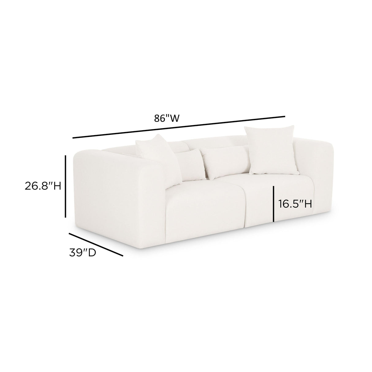 TOV Tarra 86" Cream Performance Chenille Modular Loveseat