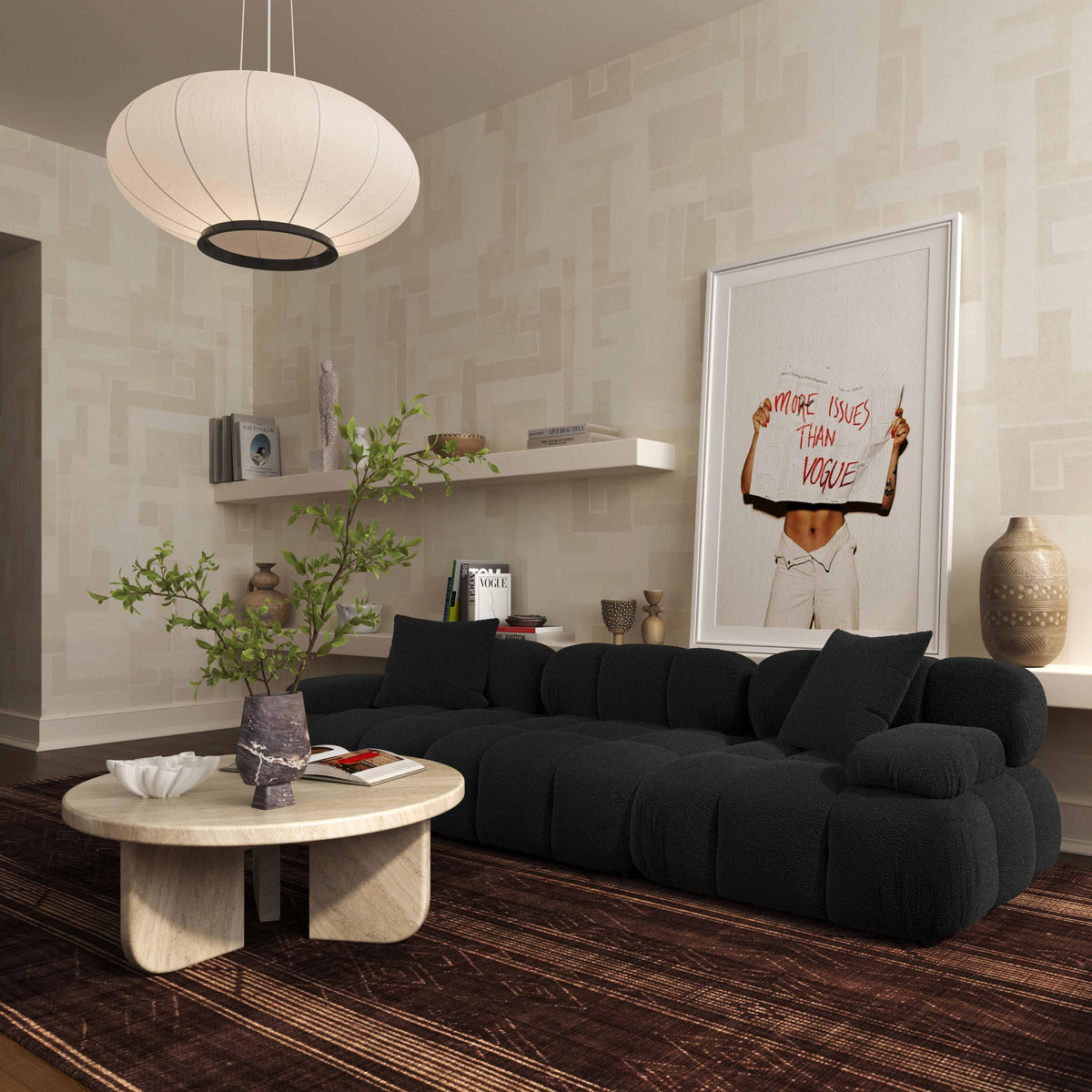 TOV Calliope Black Vegan Shearling Modular Loveseat