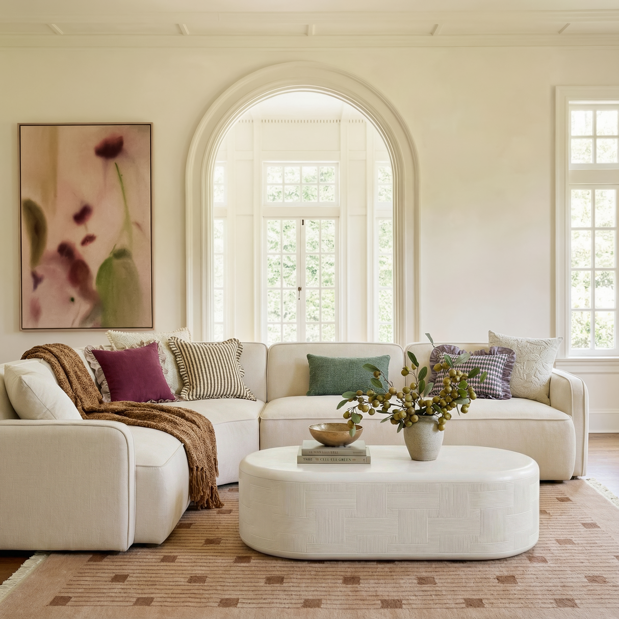 TOV Travie 5-Piece Sand Upcycled Performance Linen Modular Large L-Sectional