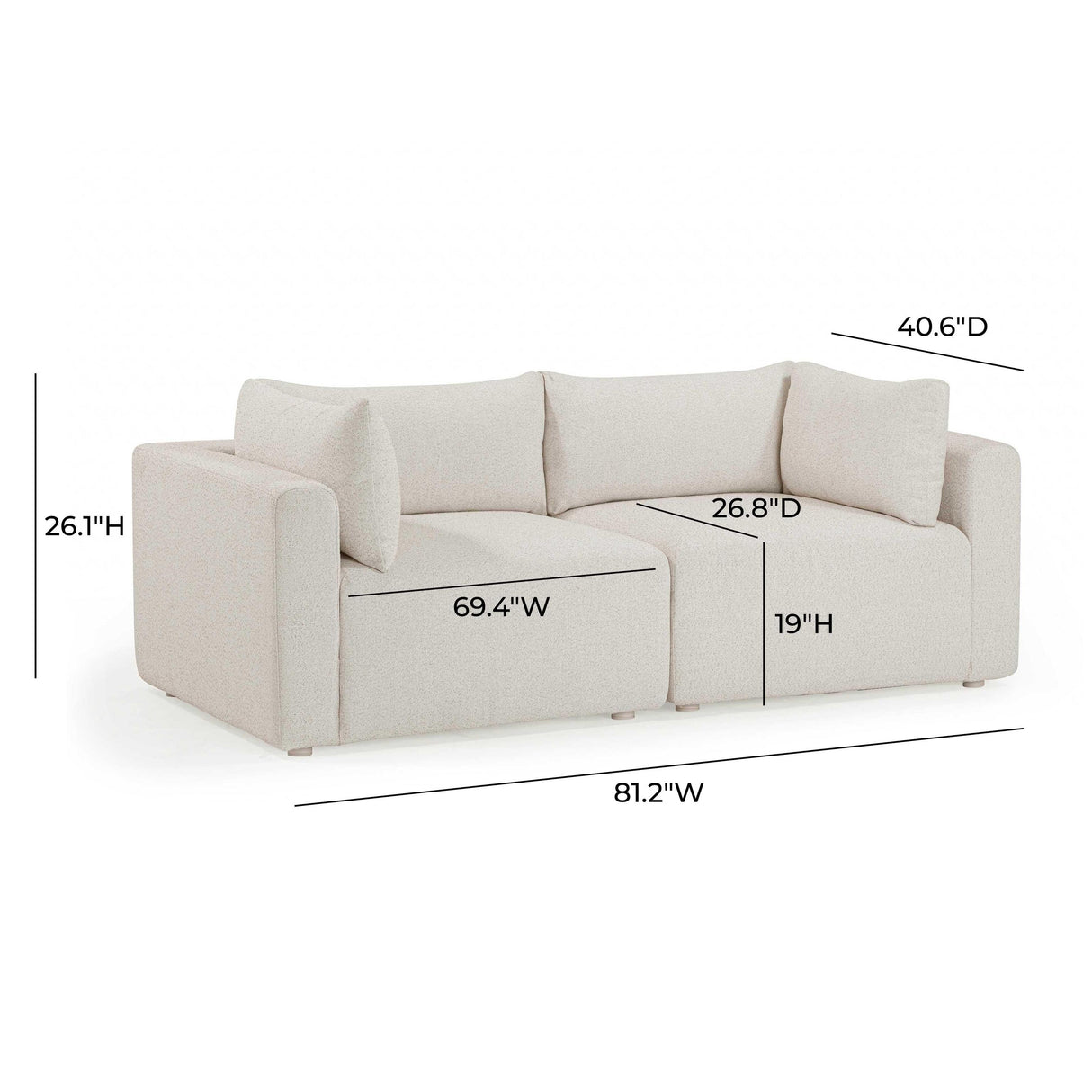 TOV Hangover 81" Cream Performance Fabric Outdoor Modular Loveseat