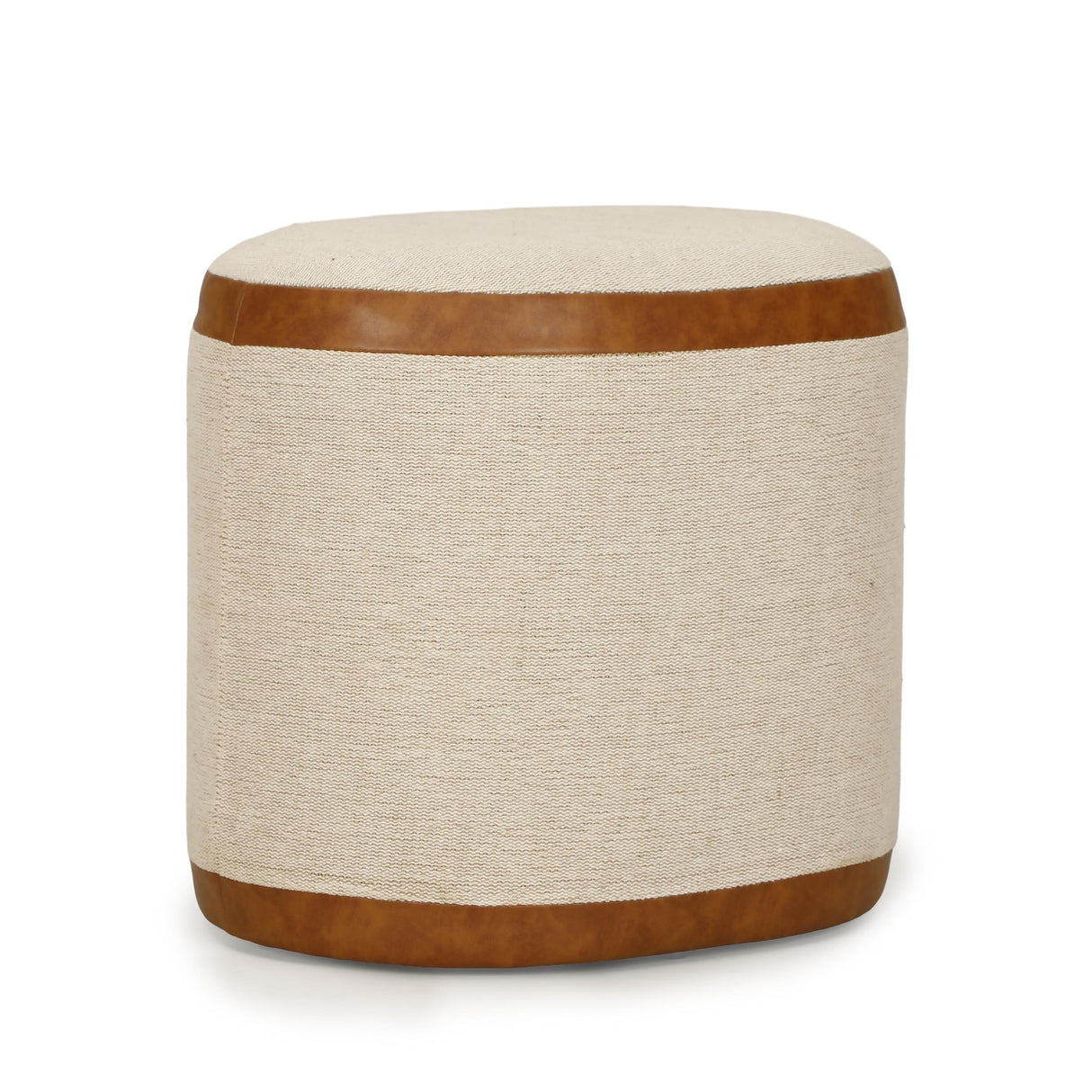 TOV Huche Cotton Jute and Vegan Leather Oval Contract-Grade Pouf