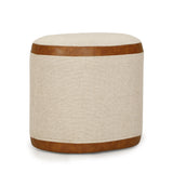 TOV Huche Cotton Jute and Vegan Leather Oval Contract-Grade Pouf