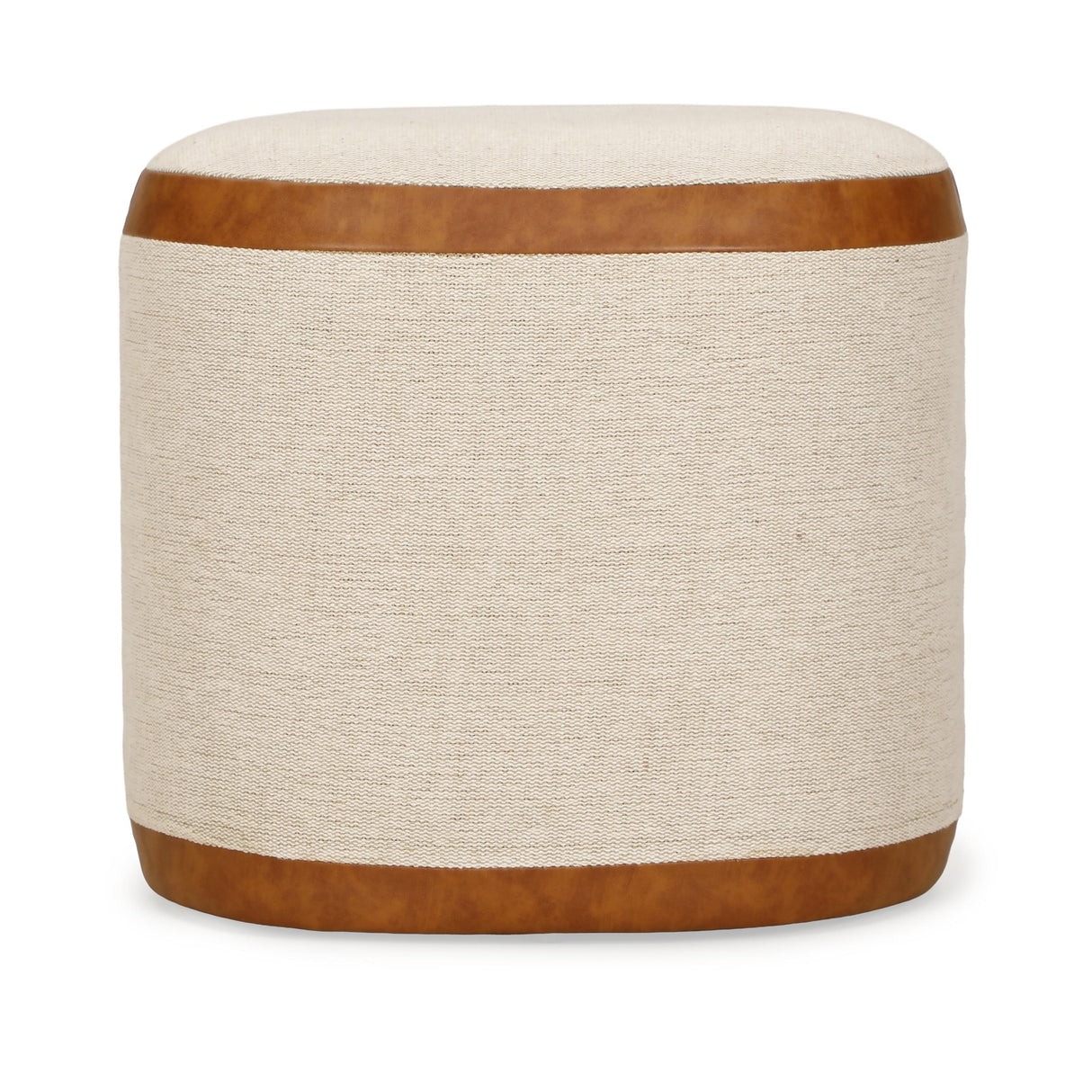 TOV Huche Cotton Jute and Vegan Leather Oval Contract-Grade Pouf