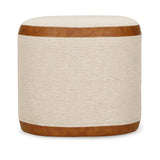 TOV Huche Cotton Jute and Vegan Leather Oval Contract-Grade Pouf