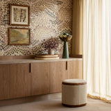 TOV Huche Cotton Jute and Vegan Leather Oval Ottoman