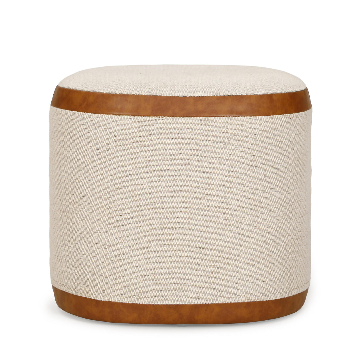 TOV Huche Cotton Jute and Vegan Leather Oval Contract-Grade Pouf