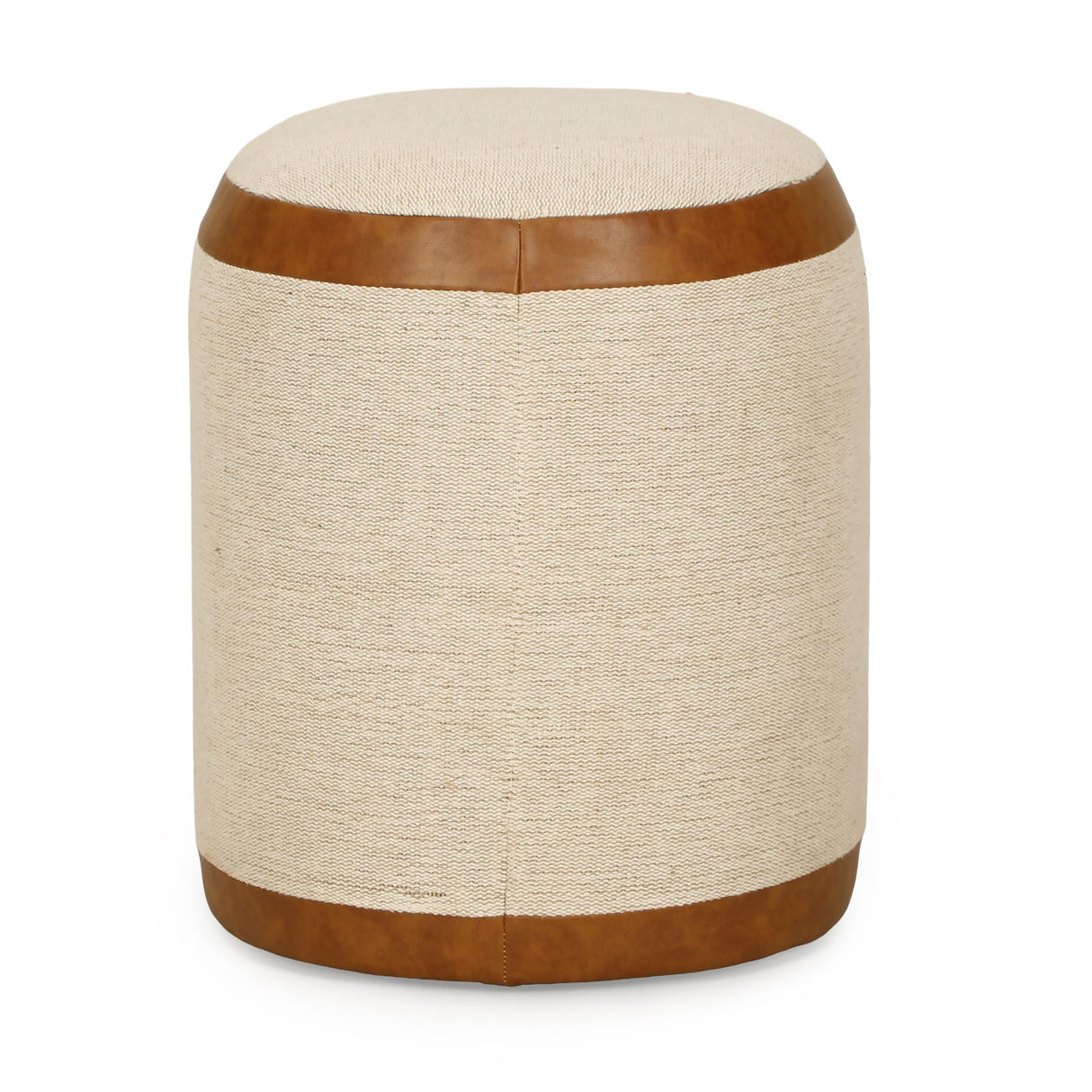 TOV Huche Cotton Jute and Vegan Leather Oval Contract-Grade Pouf