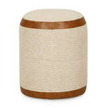 TOV Huche Cotton Jute and Vegan Leather Oval Contract-Grade Pouf