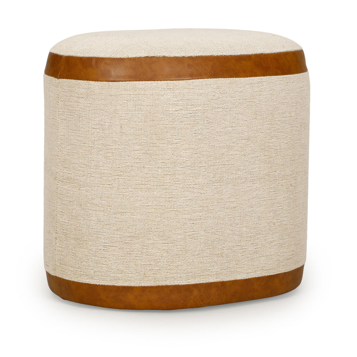 TOV Huche Cotton Jute and Vegan Leather Oval Contract-Grade Pouf