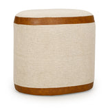 TOV Huche Cotton Jute and Vegan Leather Oval Contract-Grade Pouf