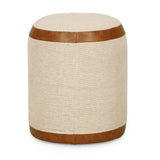 TOV Huche Cotton Jute and Vegan Leather Oval Ottoman