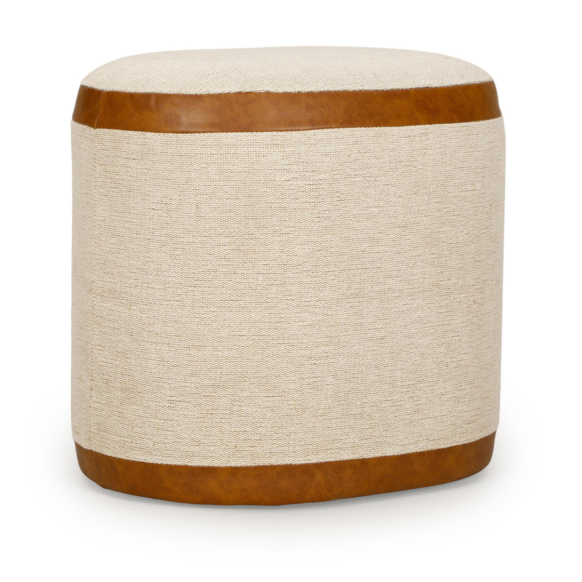 TOV Huche Cotton Jute and Vegan Leather Oval Ottoman