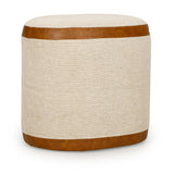 TOV Huche Cotton Jute and Vegan Leather Oval Ottoman