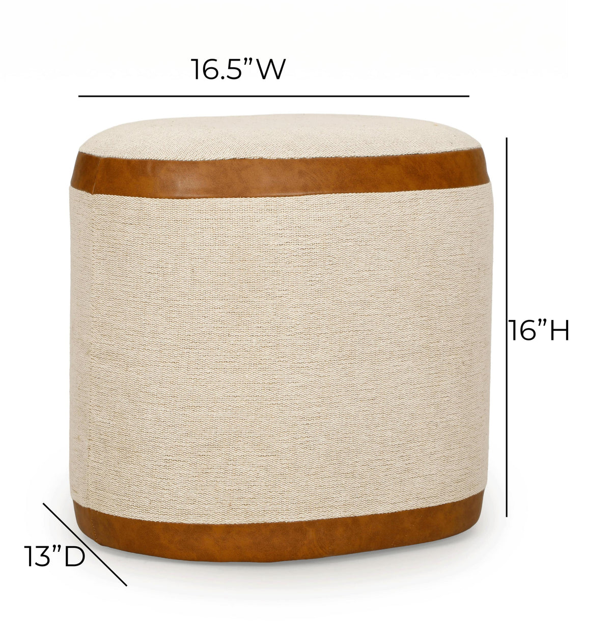 TOV Huche Cotton Jute and Vegan Leather Oval Ottoman