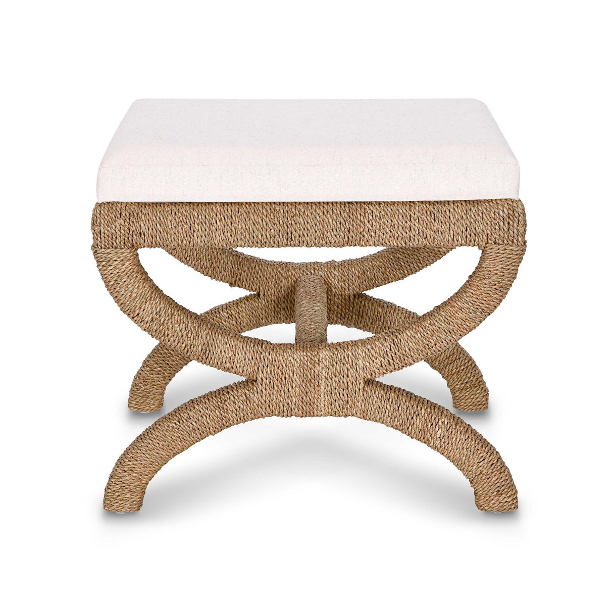TOV Kappa Cream Contract-Grade Fabric and Natural Seagrass Accent Stool