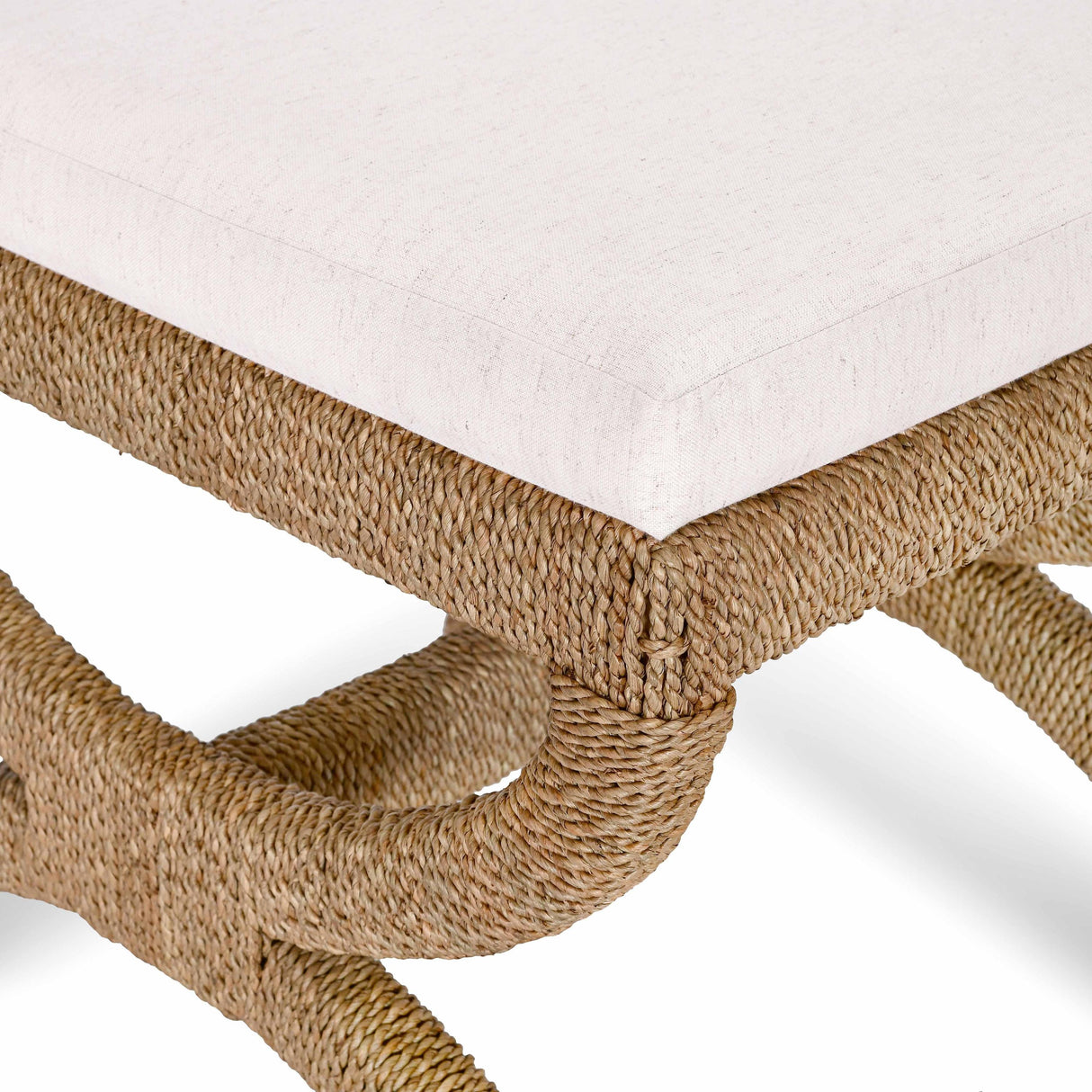 TOV Kappa Cream Contract-Grade Fabric and Natural Seagrass Accent Stool