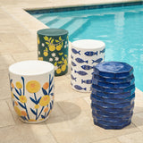 TOV Trax Azul Blue Indoor/Outdoor Ceramic Side Table