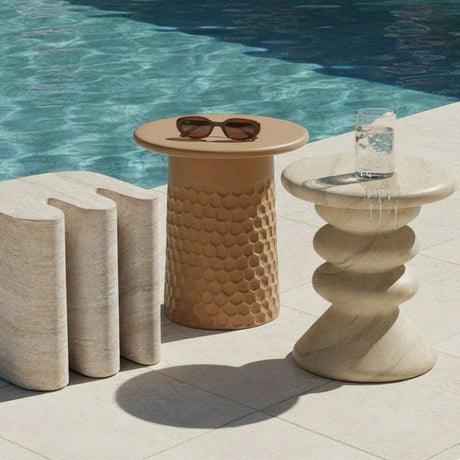 TOV Hessa Indoor/Outdoor Concrete Chiseled Side Table