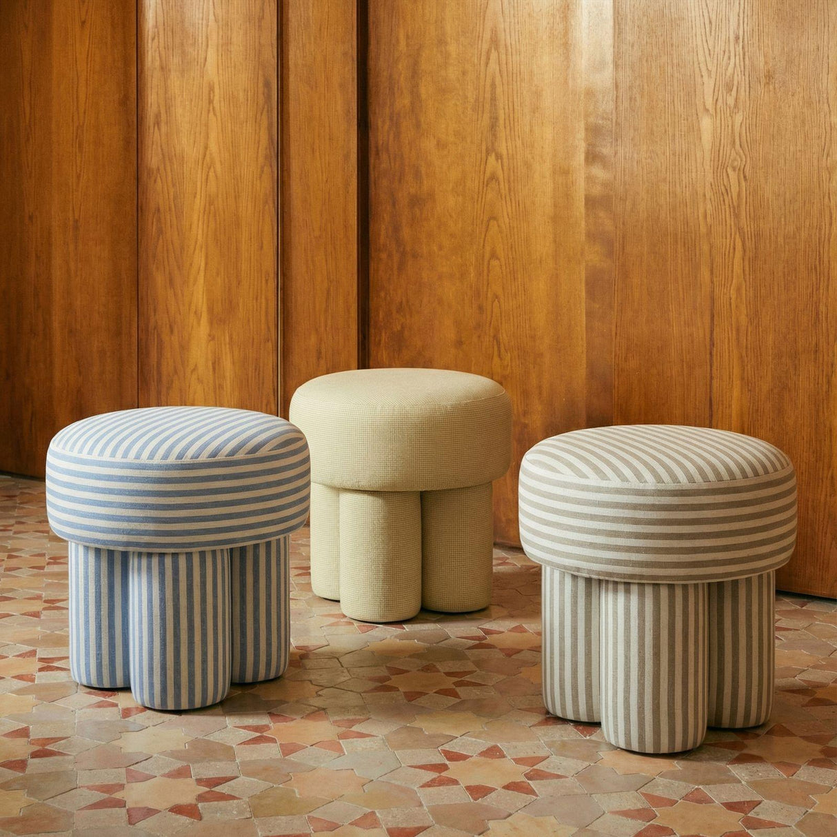 TOV Masha Blue Striped Linen Stool