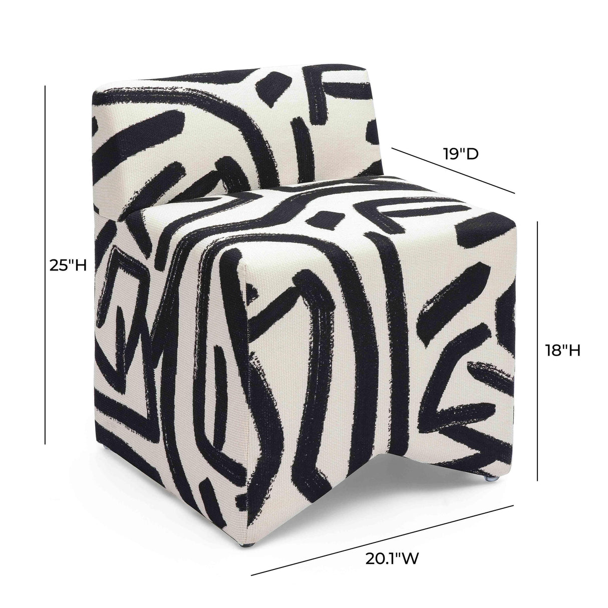 TOV Pippa Black Brushstroke Print Contract Grade Accent Stool