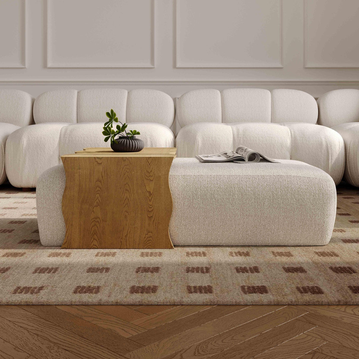 TOV Spencer 54" Performance Basketweave Ottoman with Bridge Table