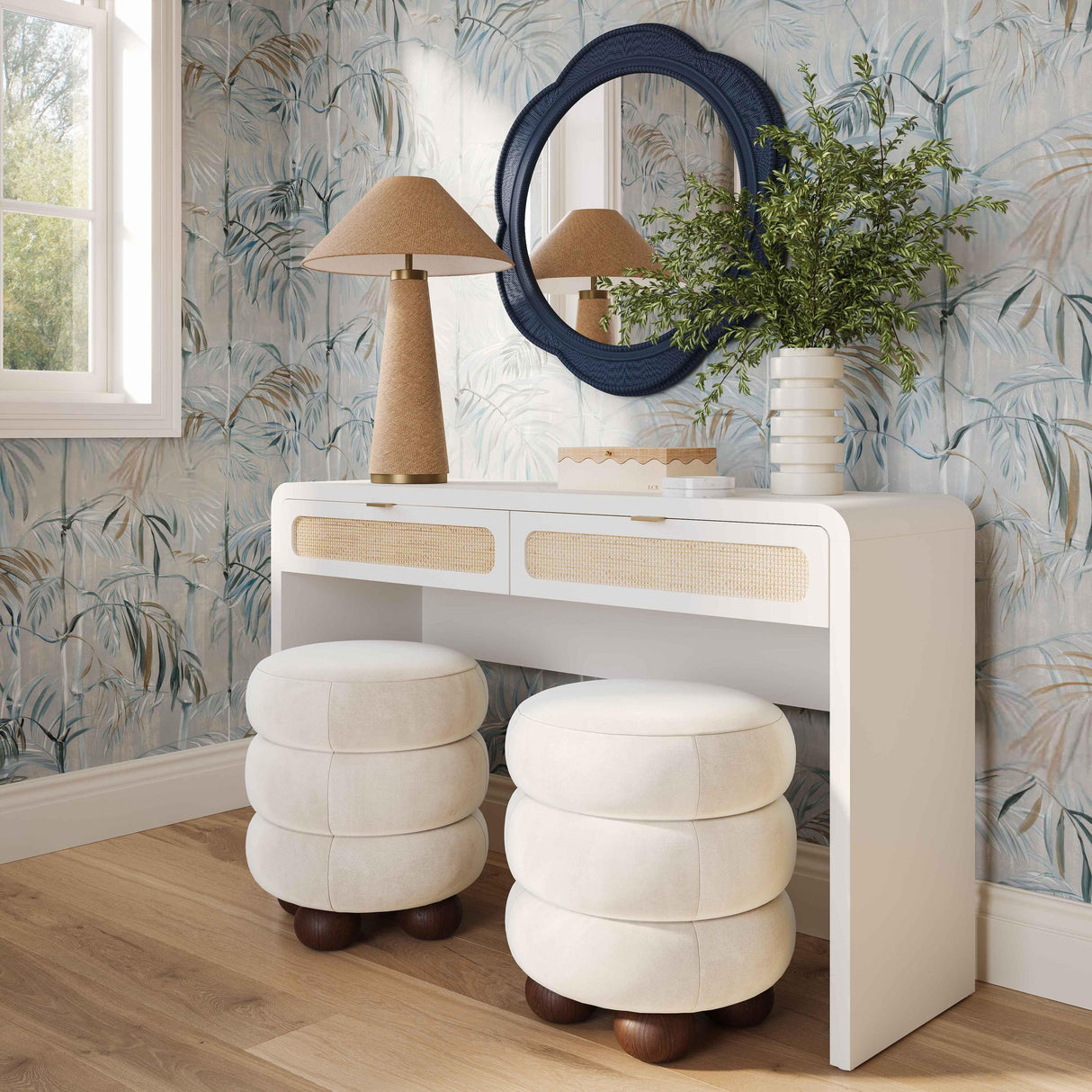 TOV Patty 48" Rattan 2-Drawer Console Desk