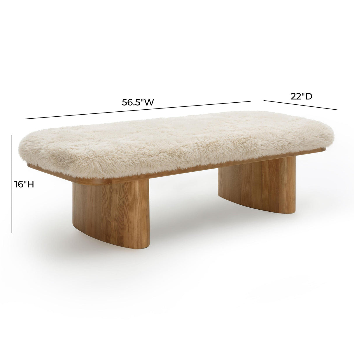 TOV Ollie 56.5" Contract-Grade Straight Vegan Shearling Large Bench