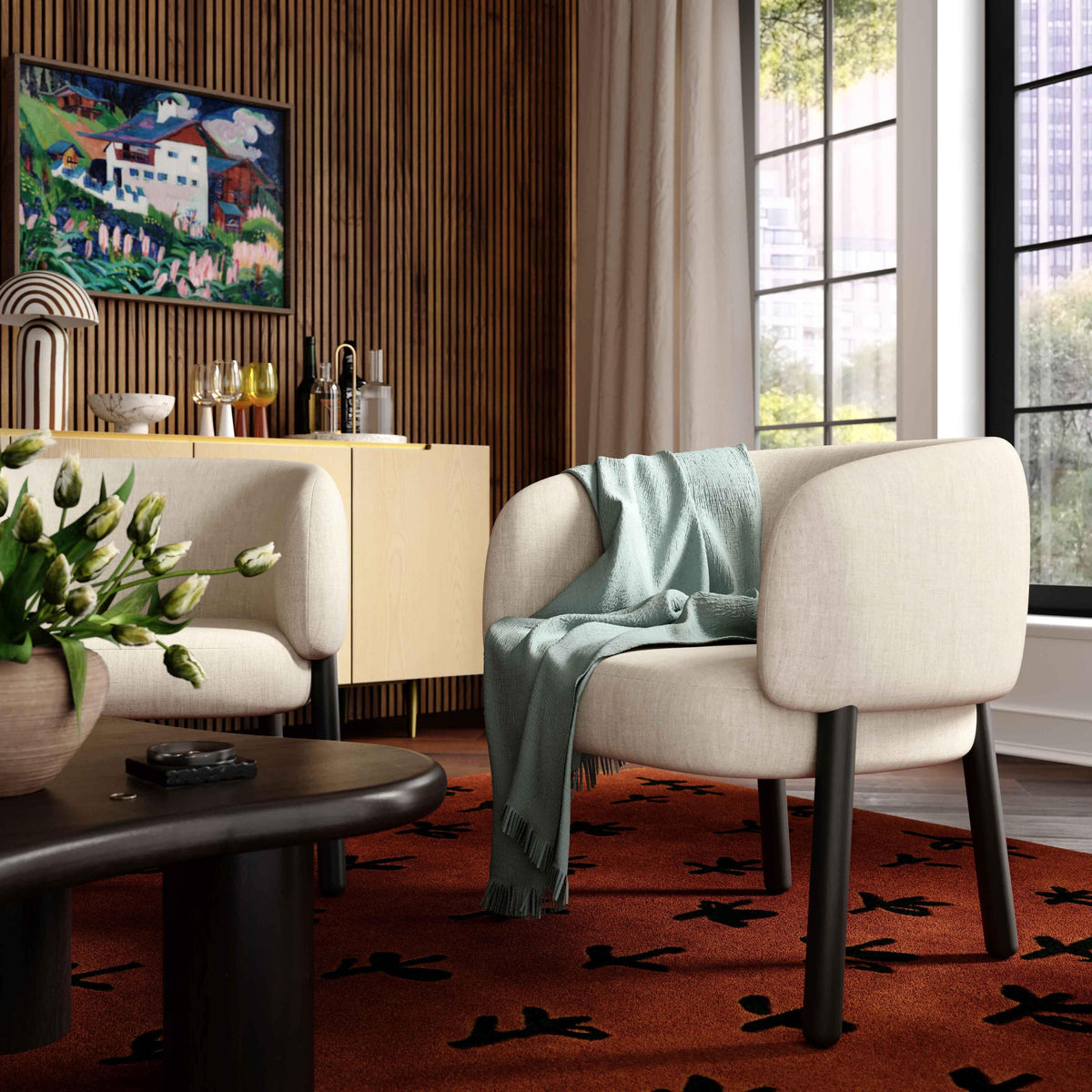 TOV Foxy Cream Performance Basketweave Chenille Accent Chair